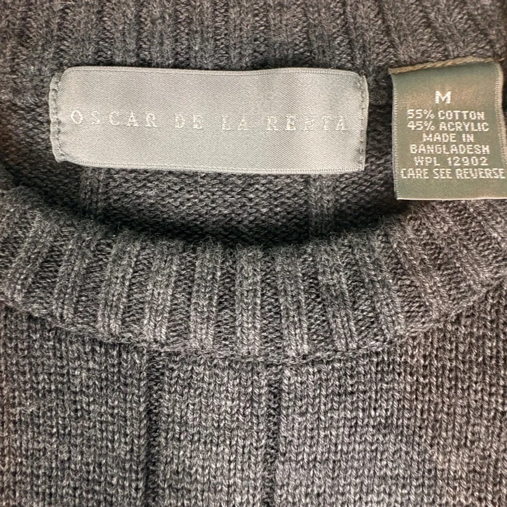 Oscar de la Renta Gray Cable‎ Knit Sweater Mens Medium Luxury Cotton
